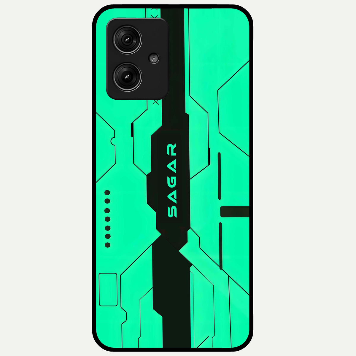  Aqua Tech CYBERPUNK Custom Name Glass Case For Moto G54 back cover – full design glossy printed glass finish