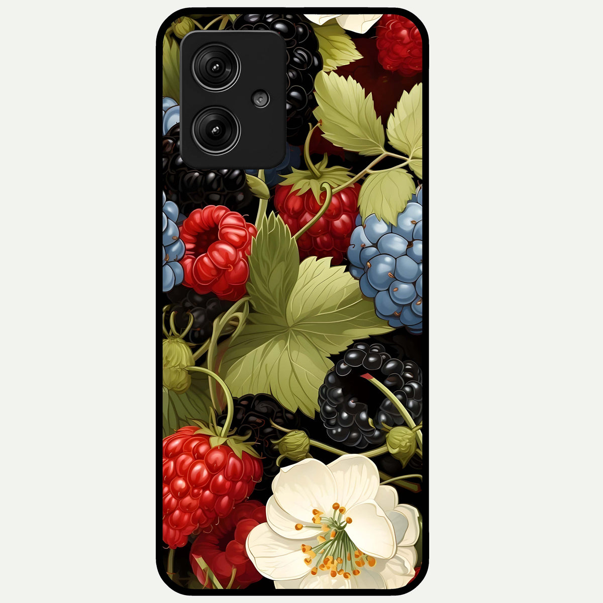 Berry Bloom Charm Glass Case For Moto G54 back cover – full design glossy printed glass finish