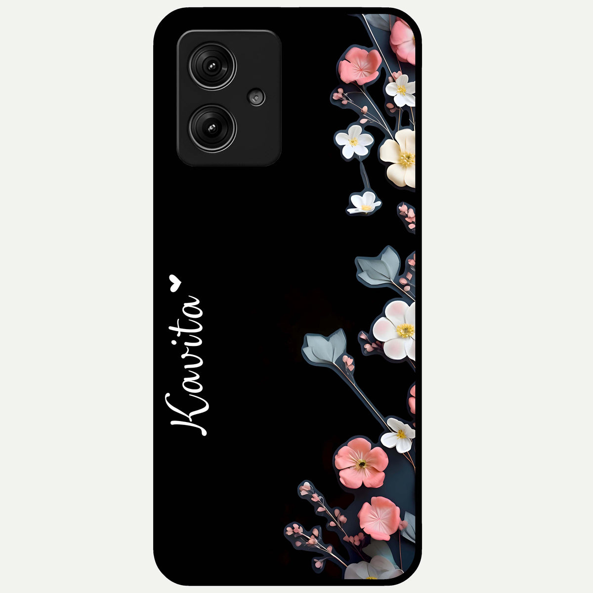  Black Elegance Floral Custom Name Glass Case For Moto G54 back cover – full design glossy printed glass finish