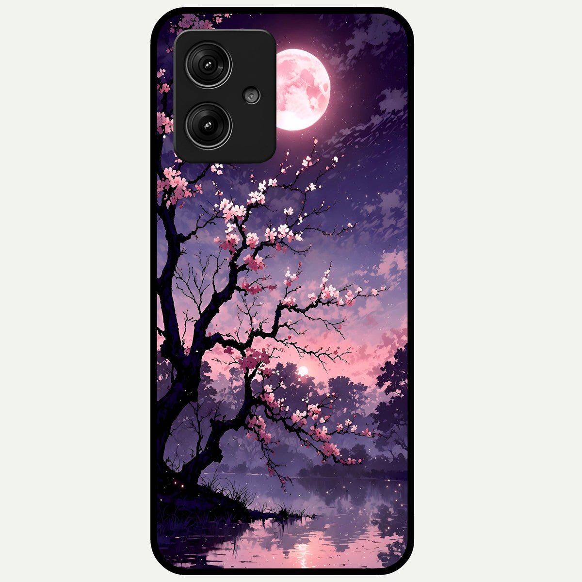  Blossom Pink Moon Glass Case For Moto G54 back cover – full design glossy printed glass finish
