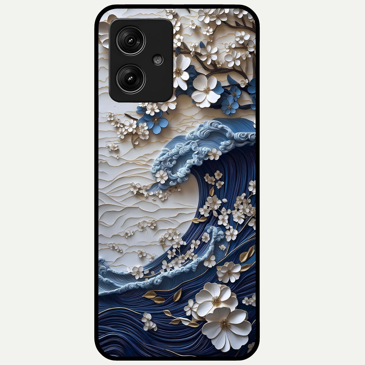  Blossom Wave Art Glass Case For Moto G54 back cover – full design glossy printed glass finish