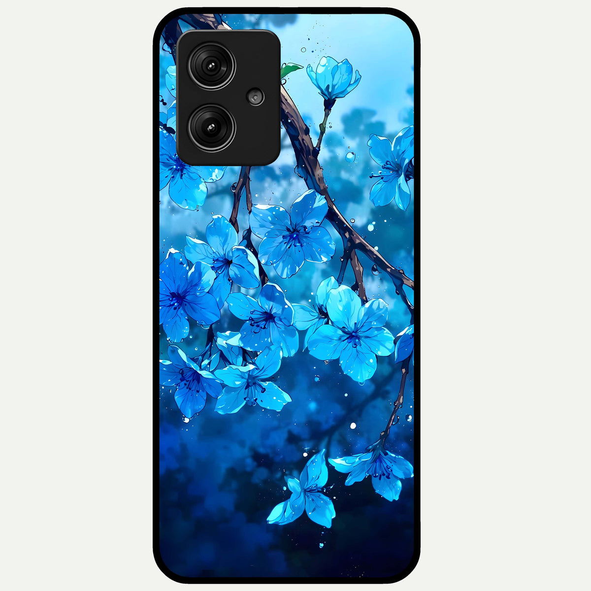  Blue Blossoms Branch Glass Case For Moto G54 back cover – full design glossy printed glass finish
