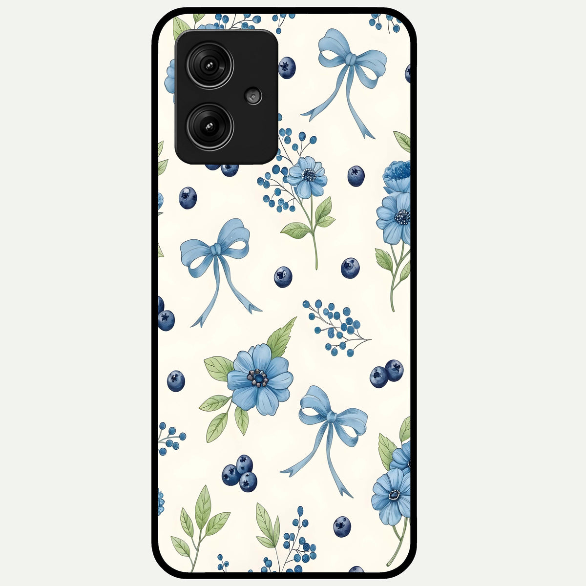  Blue Flower And Bow Glass Case For Moto G54 back cover – full design glossy printed glass finish