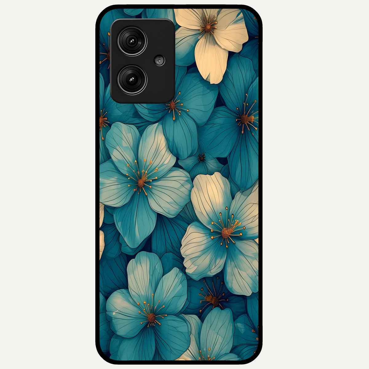  Blue Shade Floral Glass Case For Moto G54 back cover – full design glossy printed glass finish