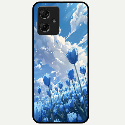  Blue Tulip Clouds Glass Case For Moto G54 back cover – full design glossy printed glass finish