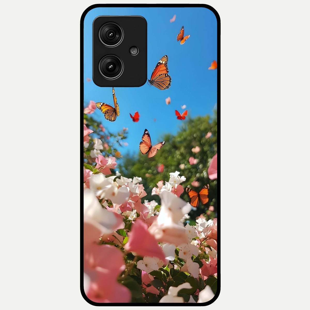 Butterflies In Bloom Sky Glass Case For Moto G54 back cover – full design glossy printed glass finish