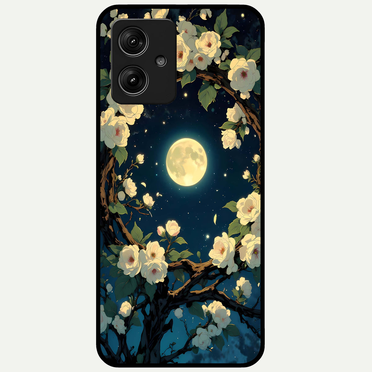  Celestial Moon And Flower Glass Case For Moto G54 back cover – full design glossy printed glass finish