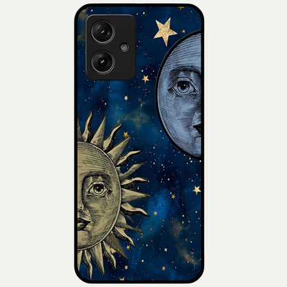  Celestial Moon With Sun Glass Case For Moto G54 back cover – full design glossy printed glass finish