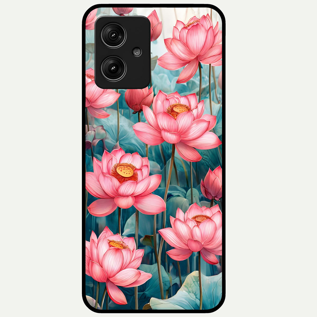  Celestial Pink Lotus Glass Case For Moto G54 back cover – full design glossy printed glass finish