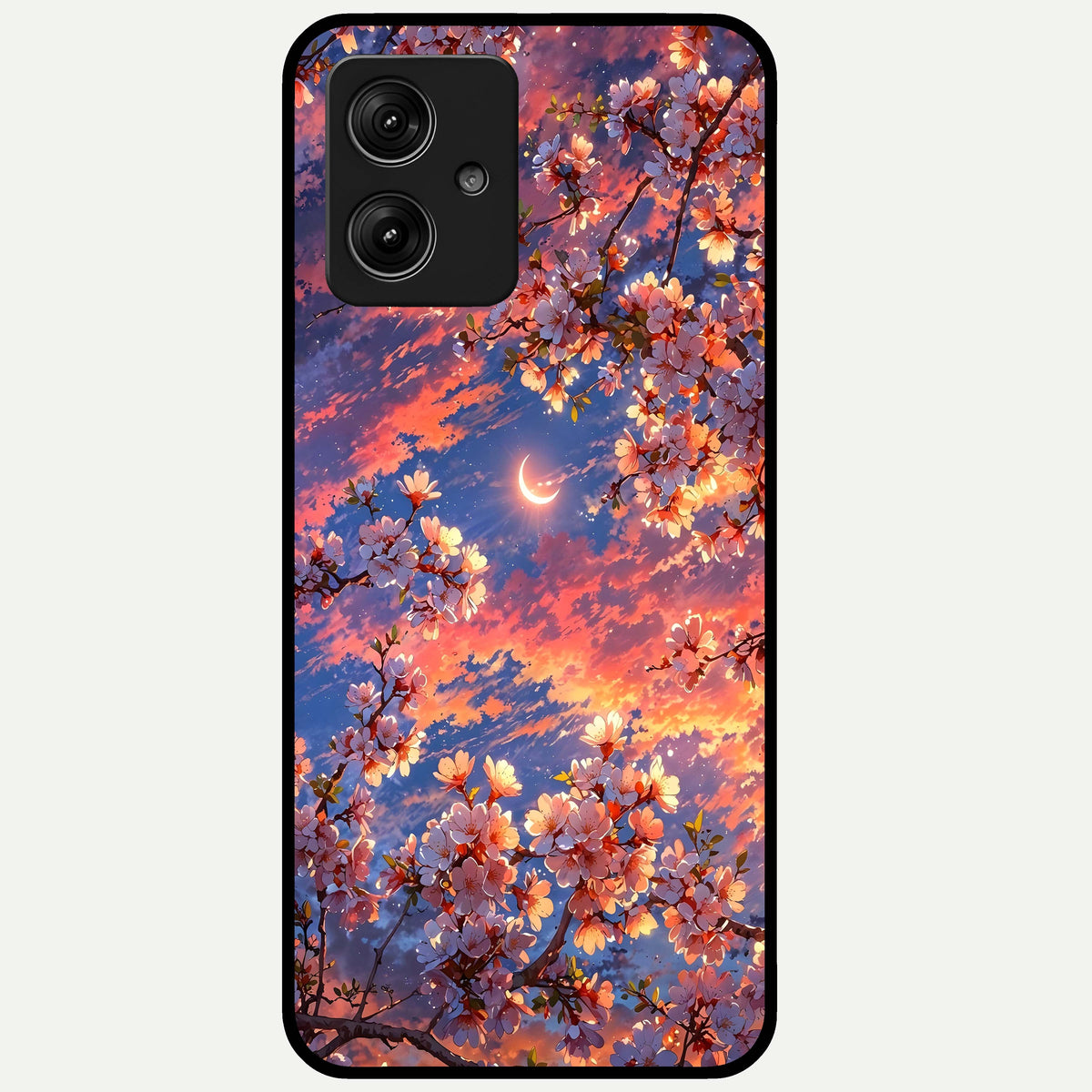  Celestial Sakura Sunset Glass Case For Moto G54 back cover – full design glossy printed glass finish