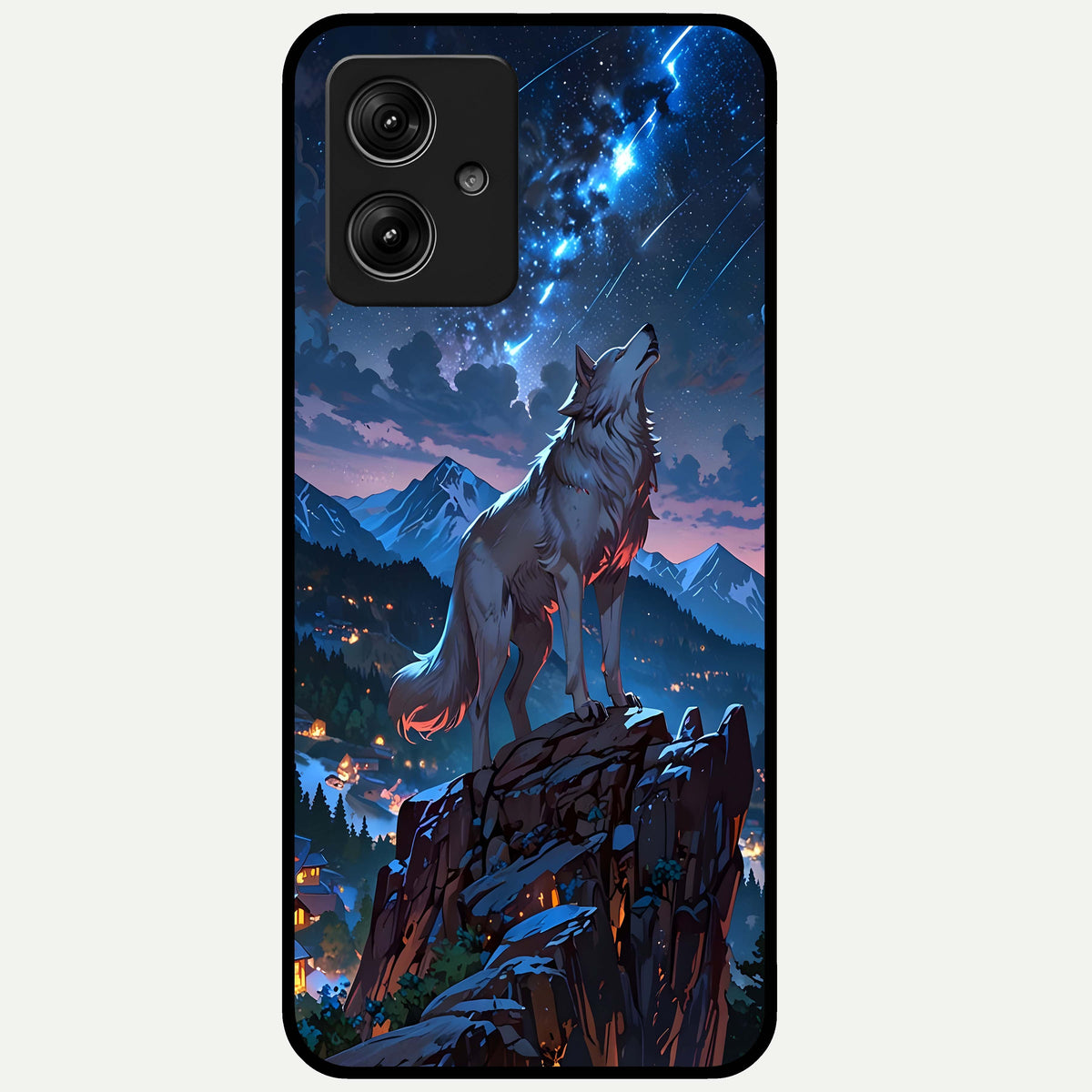  Celestial Wolf Howl Glass Case For Moto G54 back cover – full design glossy printed glass finish