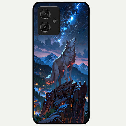  Celestial Wolf Howl Glass Case For Moto G54 back cover – full design glossy printed glass finish