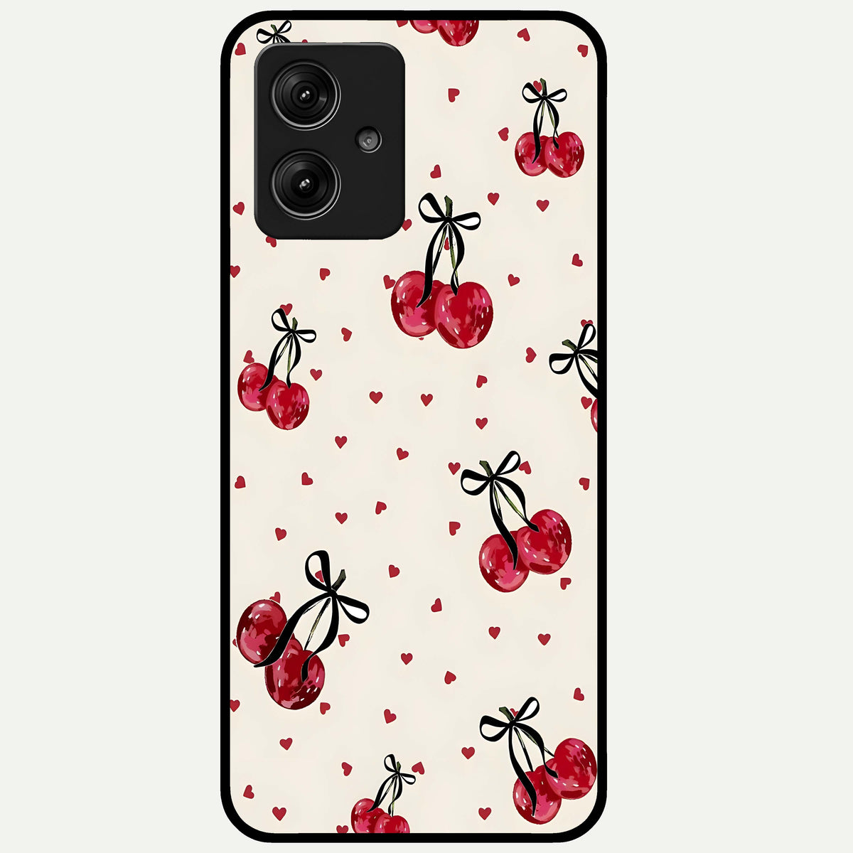  Cherry Heart Bow Glass Case For Moto G54 back cover – full design glossy printed glass finish