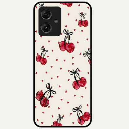  Cherry Heart Bow Glass Case For Moto G54 back cover – full design glossy printed glass finish