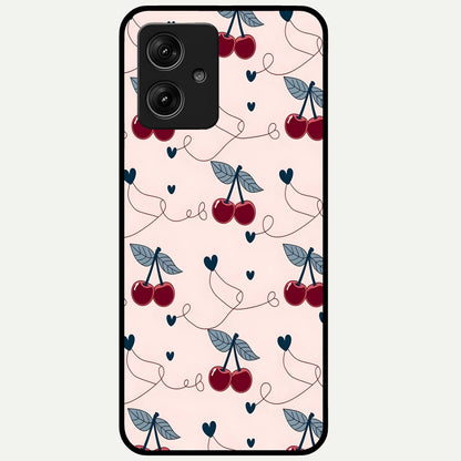  Cherry Heart Line Glass Case For Moto G54 back cover – full design glossy printed glass finish