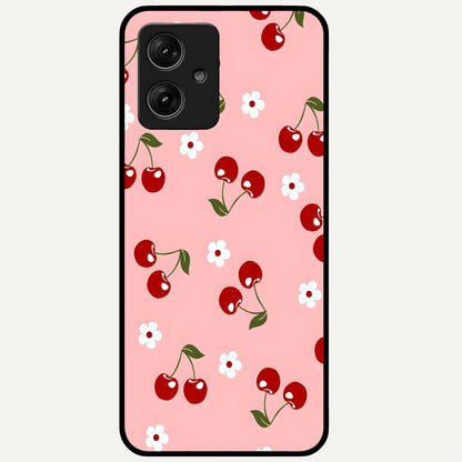  Cherry Love Mood Glass Case For Moto G54 back cover – full design glossy printed glass finish
