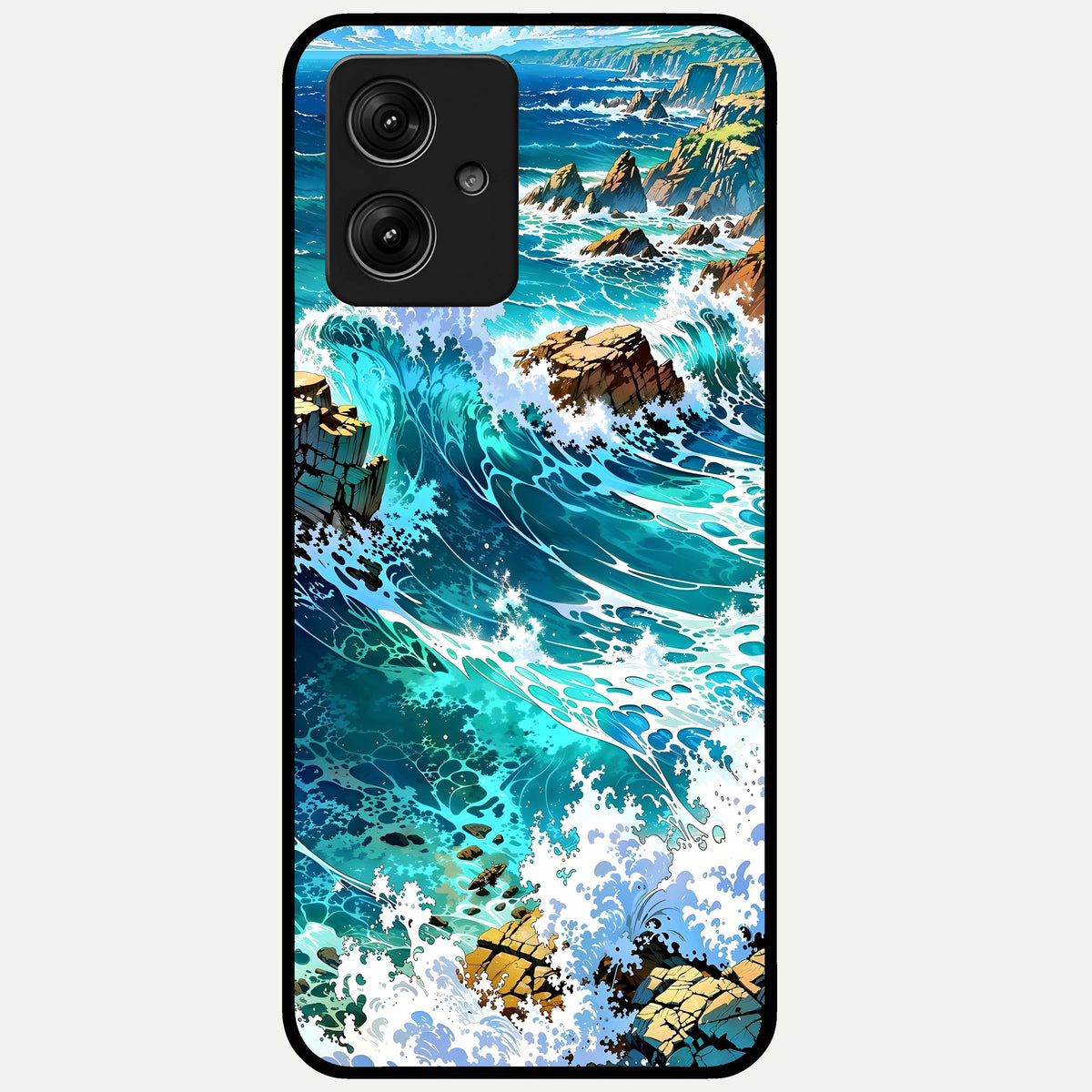  Coastal Blue Waves Glass Case For Moto G54 back cover – full design glossy printed glass finish