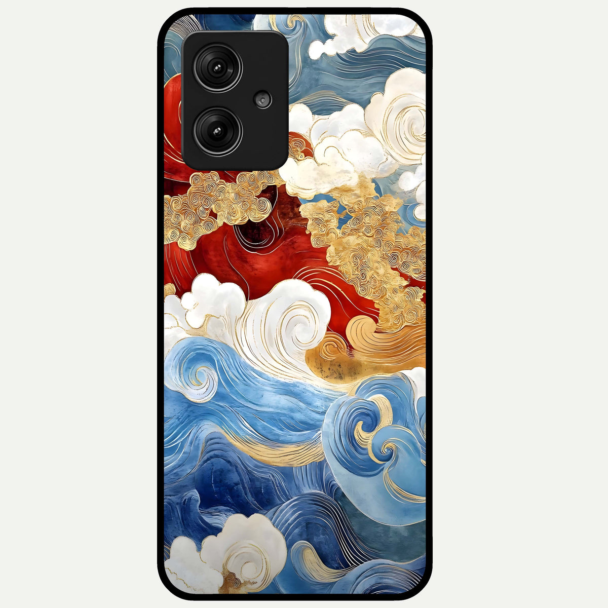  Colored Waves Glass Case For Moto G54 back cover – full design glossy printed glass finish