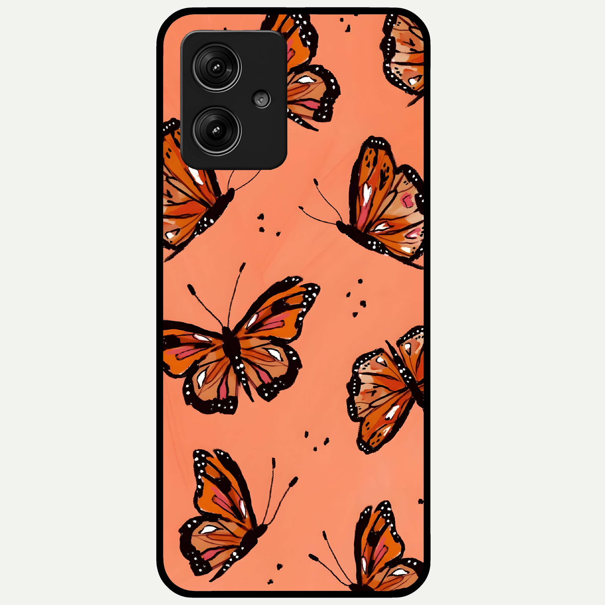  Coral Wing Butterfly Glass Case For Moto G54 back cover – full design glossy printed glass finish