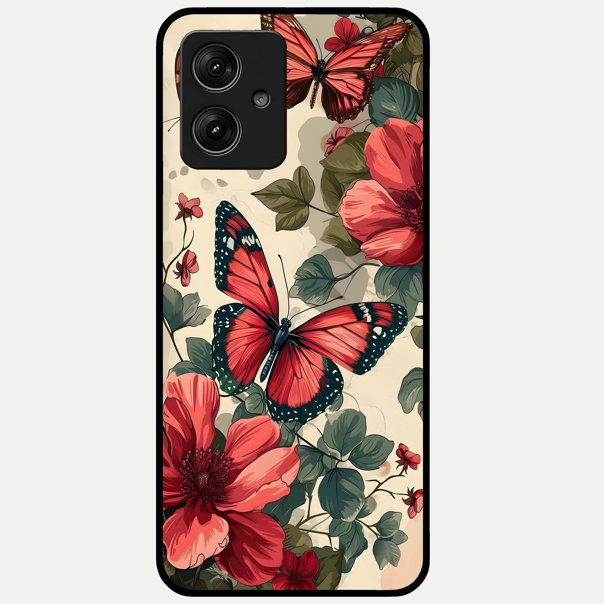  Crimson Butterfly Garden Glass Case For Moto G54 back cover – full design glossy printed glass finish