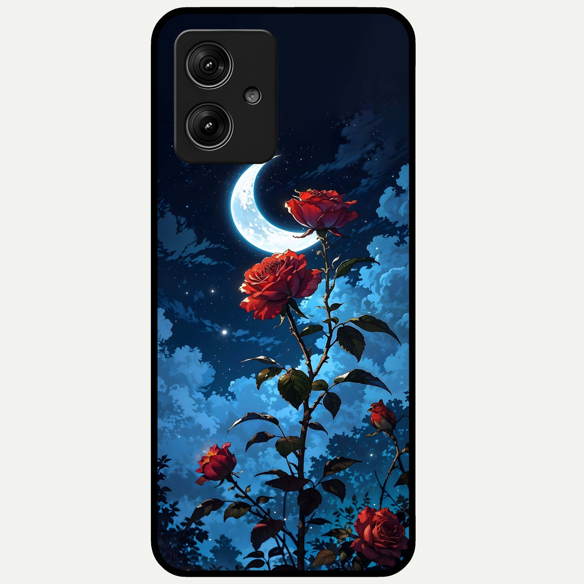  Crimson Rose Moon Glass Case For Moto G54 back cover – full design glossy printed glass finish