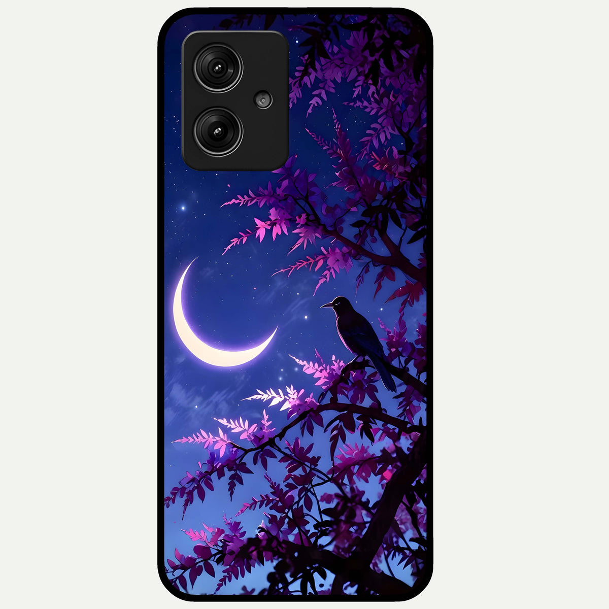  Crow And Moon Scenery Glass Case For Moto G54 back cover – full design glossy printed glass finish