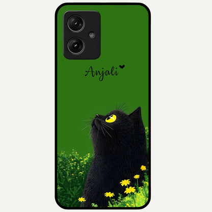  Emerald Cat Custom Name Glass Case For Moto G54 back cover – full design glossy printed glass finish