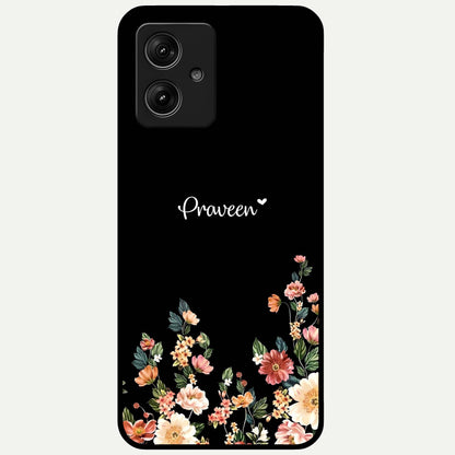  Floral Design Personalized Custom Name Glass Case For Moto G54 back cover – full design glossy printed glass finish