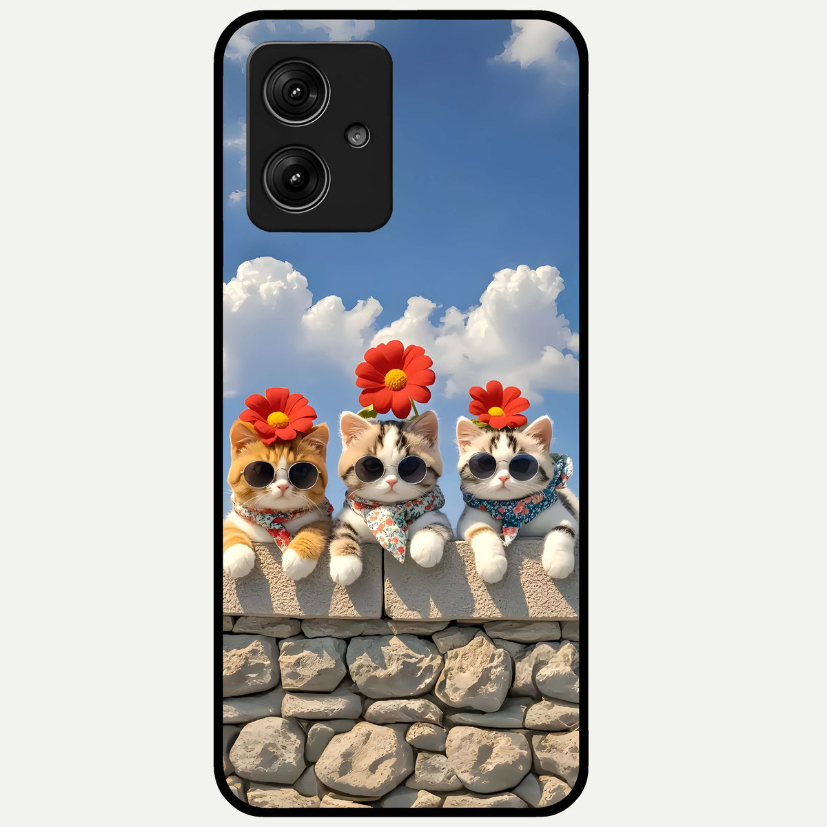  Floral Kitty Squad Glass Case For Moto G54 back cover – full design glossy printed glass finish