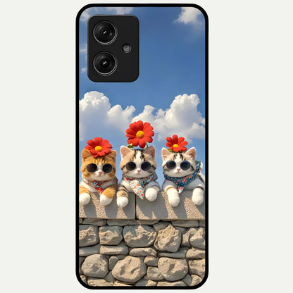  Floral Kitty Squad Glass Case For Moto G54 back cover – full design glossy printed glass finish