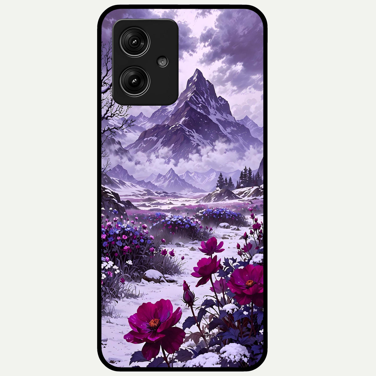  Flower Mountain View Glass Case For Moto G54 back cover – full design glossy printed glass finish