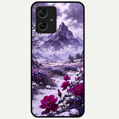  Flower Mountain View Glass Case For Moto G54 back cover – full design glossy printed glass finish