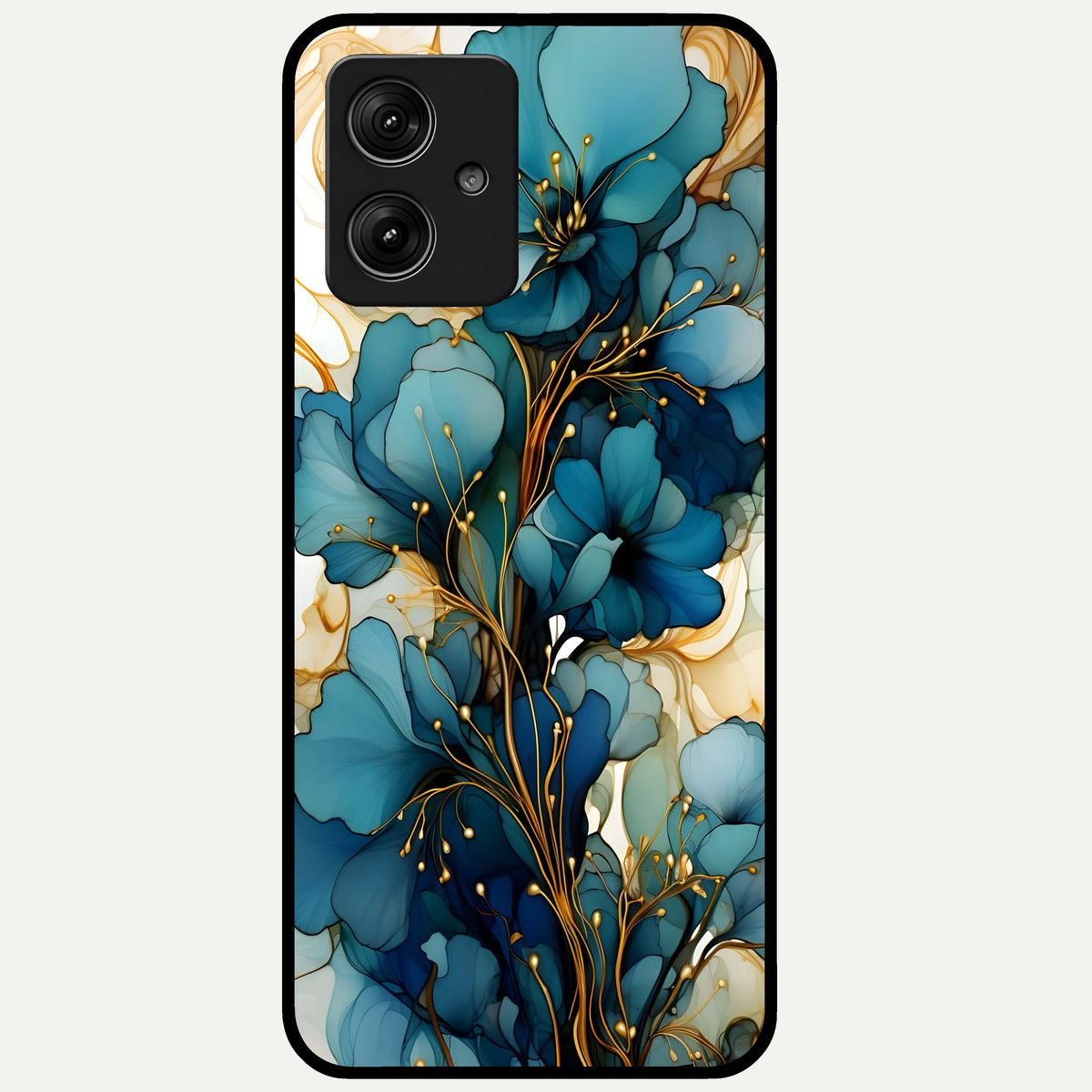  Golden Bloom Symphony Glass Case For Moto G54 back cover – full design glossy printed glass finish