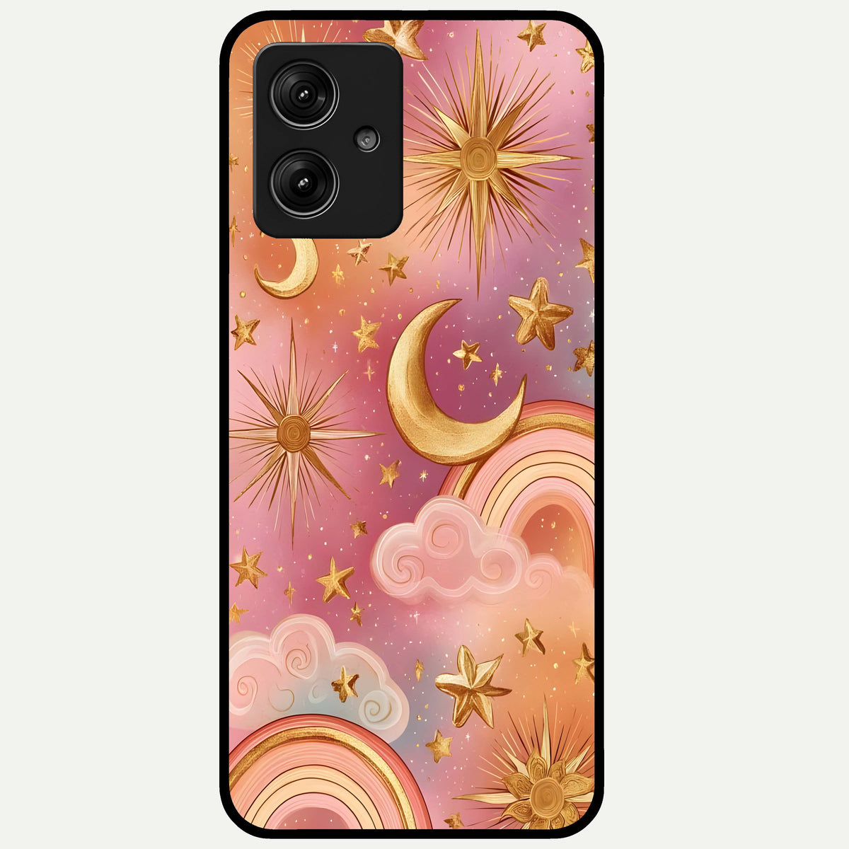  Golden Celestial Dreams Glass Case For Moto G54 back cover – full design glossy printed glass finish