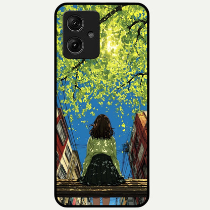 Golden Leaves Glow Glass Case For Moto G54 back cover – full design glossy printed glass finish