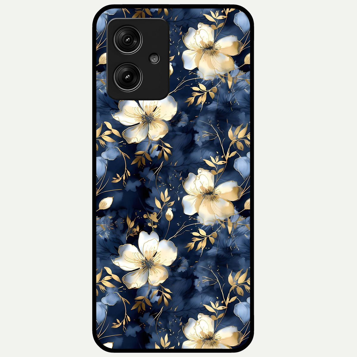  Golden Midnight Bloom Glass Case For Moto G54 back cover – full design glossy printed glass finish