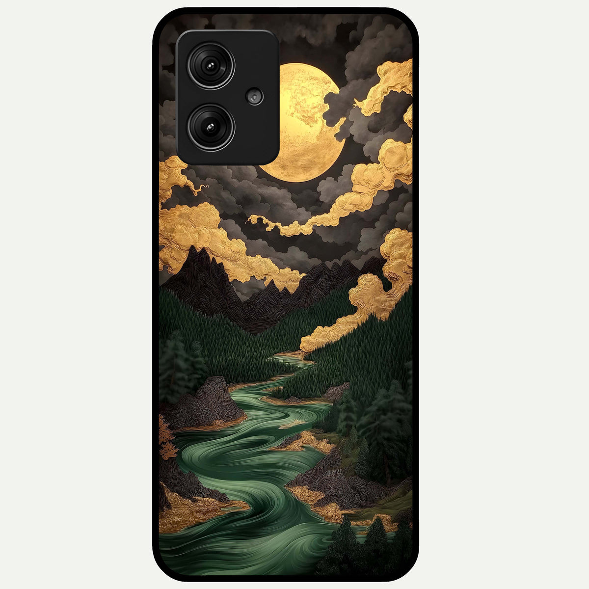  Golden River Moon Glass Case For Moto G54 back cover – full design glossy printed glass finish