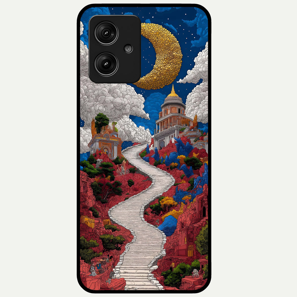  Heavenly Moon Path Glass Case For Moto G54 back cover – full design glossy printed glass finish