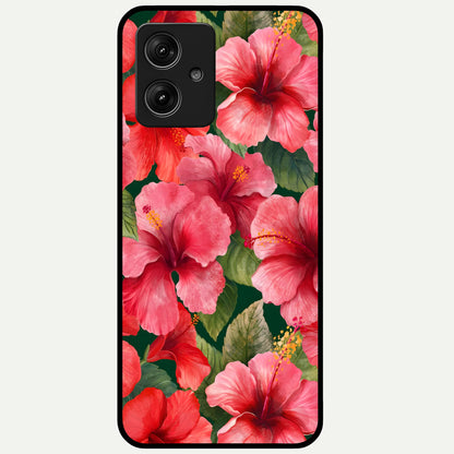  Hibiscus Pattern Glass Case For Moto G54 back cover – full design glossy printed glass finish