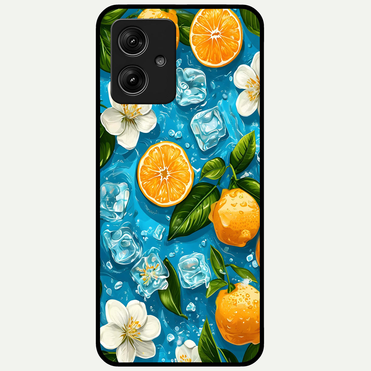  Ice Cube With Orange Glass Case For Moto G54 back cover – full design glossy printed glass finish