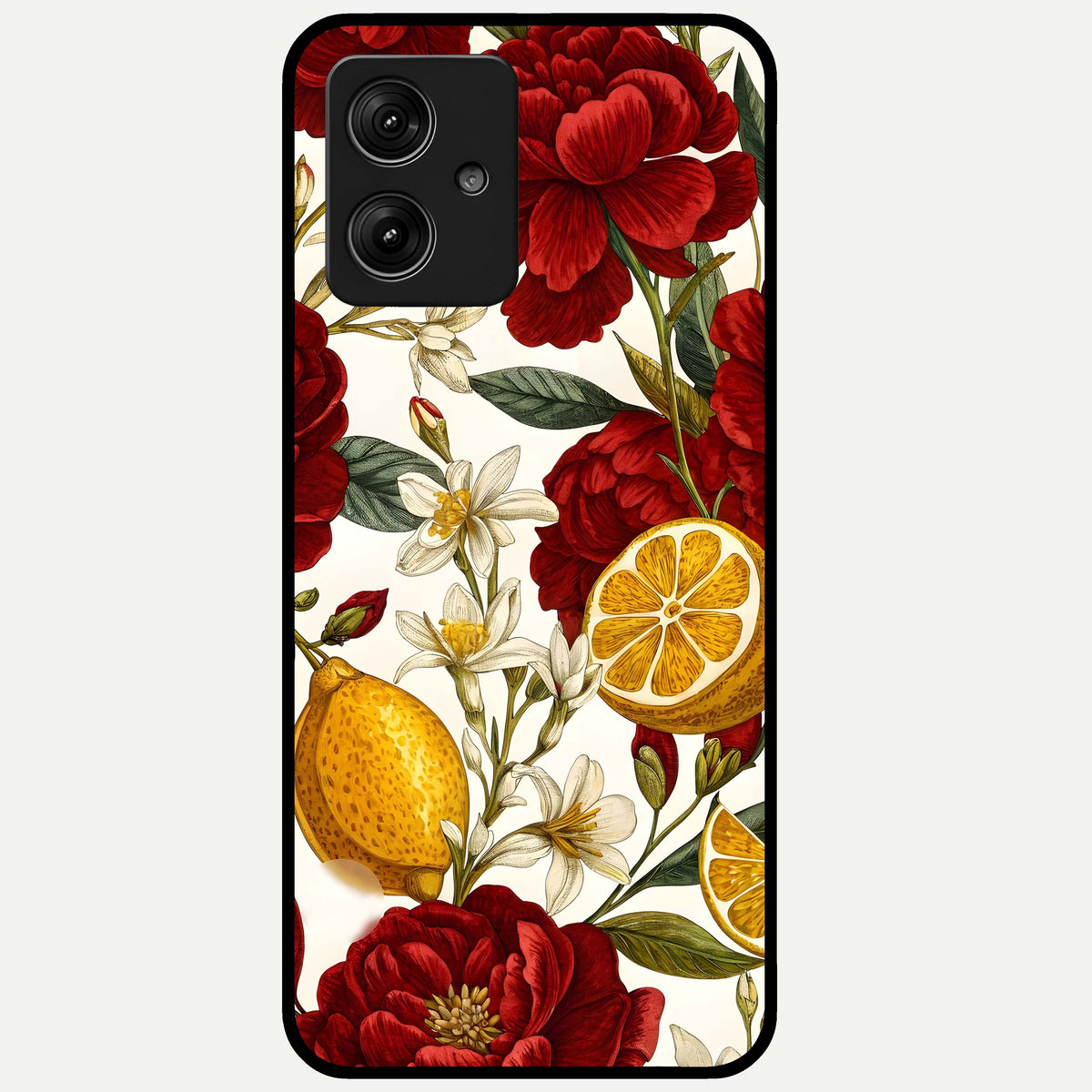  Lemon Rose Charm Glass Case For Moto G54 back cover – full design glossy printed glass finish
