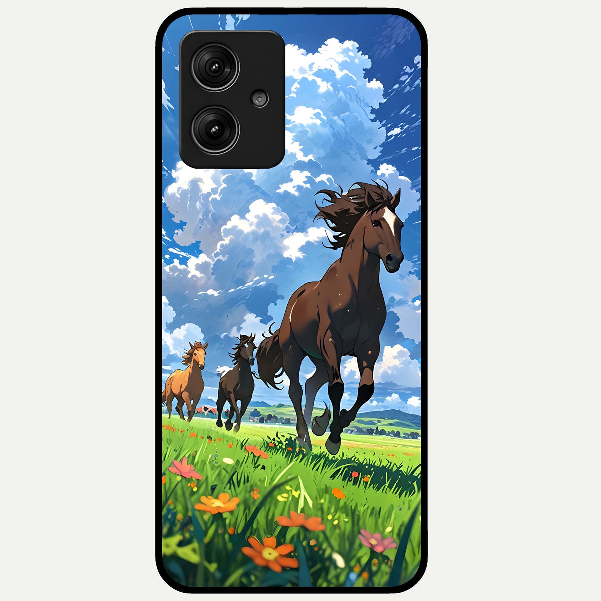 Majestic Horses Galloping Glass Case For Moto G54 back cover – full design glossy printed glass finish