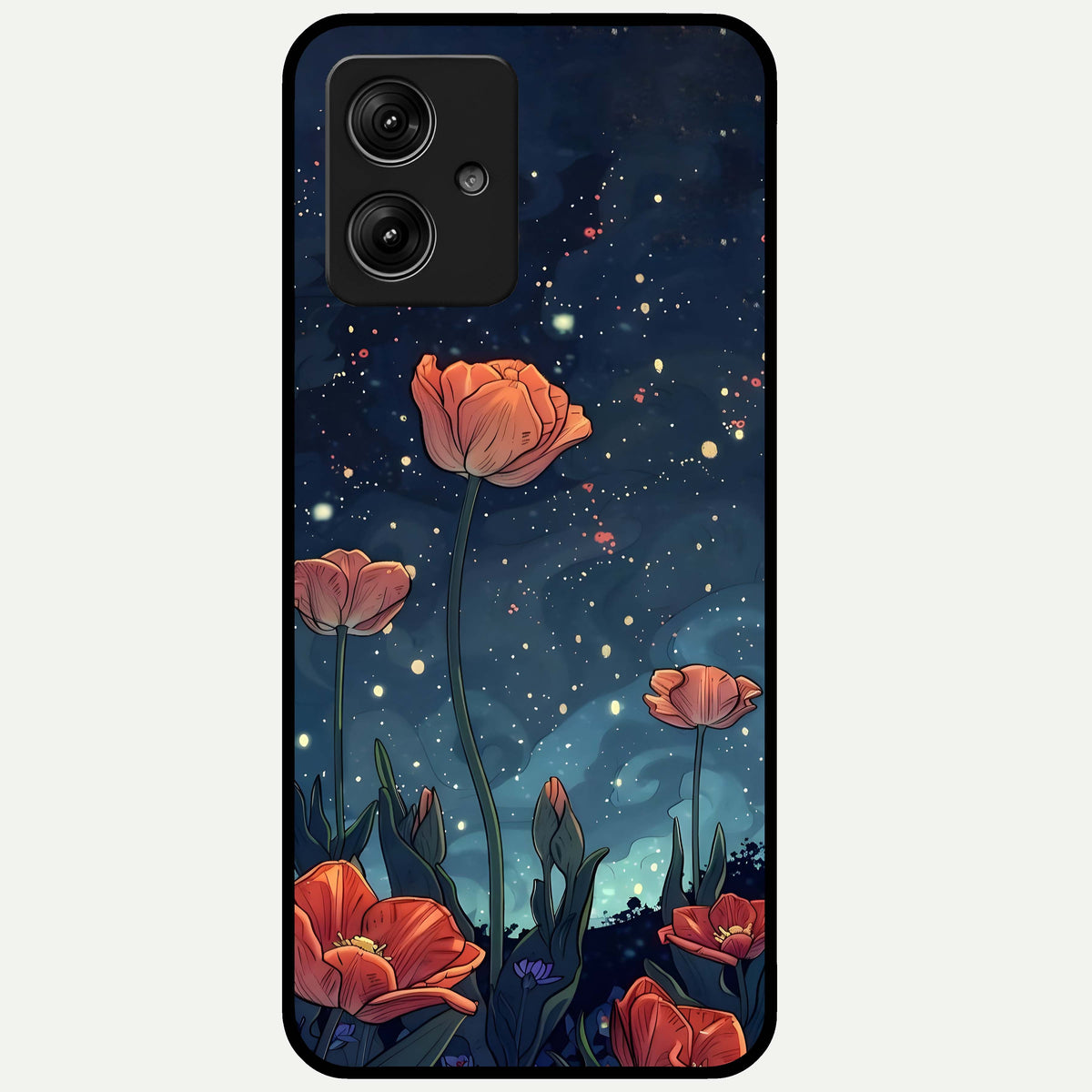  Midnight Tulip Glow Glass Case For Moto G54 back cover – full design glossy printed glass finish