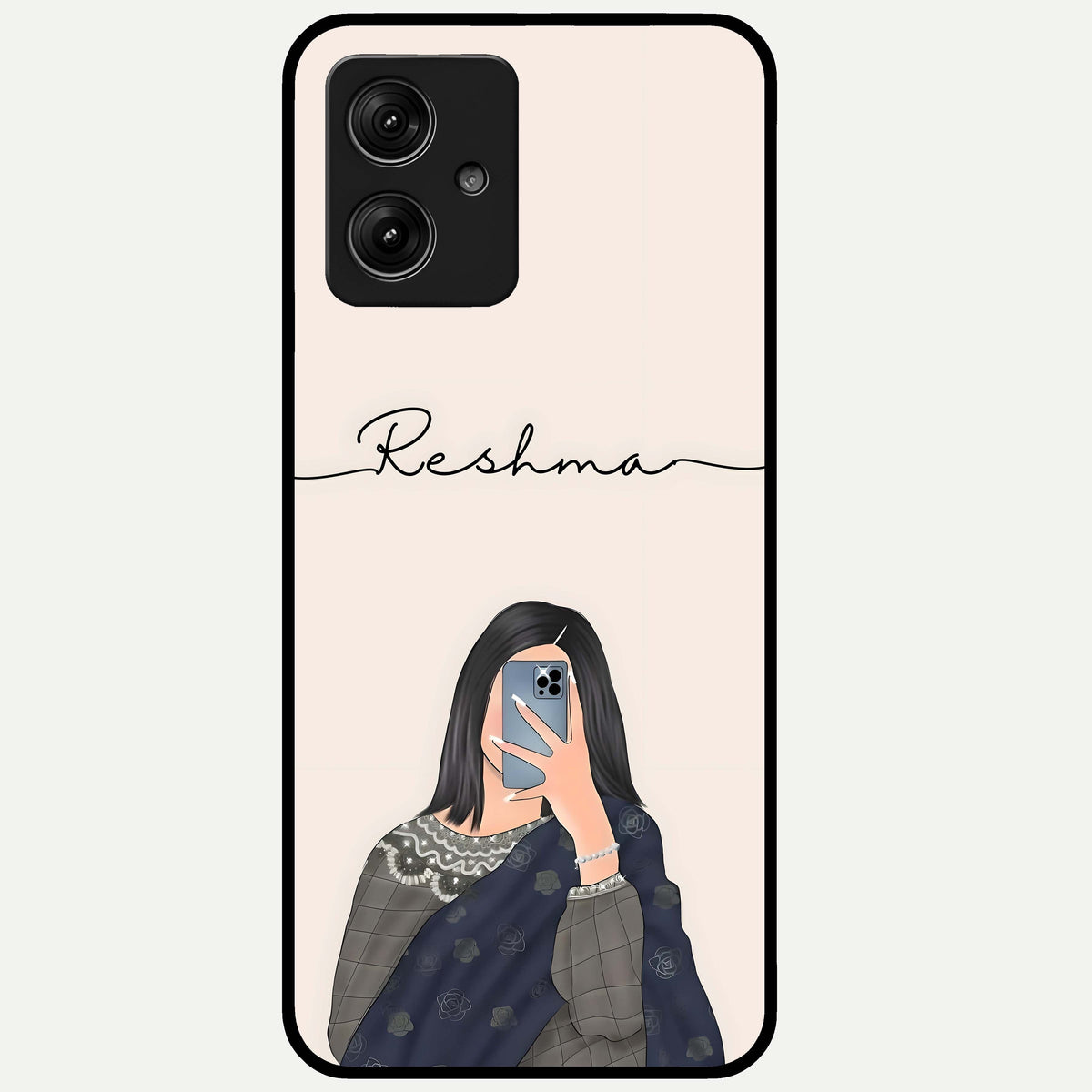  Mirror Mood Muse With Custom Name Glass Case For Moto G54 back cover – full design glossy printed glass finish