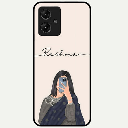  Mirror Mood Muse With Custom Name Glass Case For Moto G54 back cover – full design glossy printed glass finish