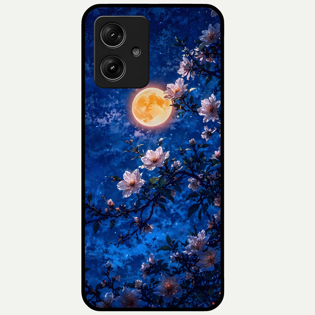  Moonlit Blossoms Night Glass Case For Moto G54 back cover – full design glossy printed glass finish