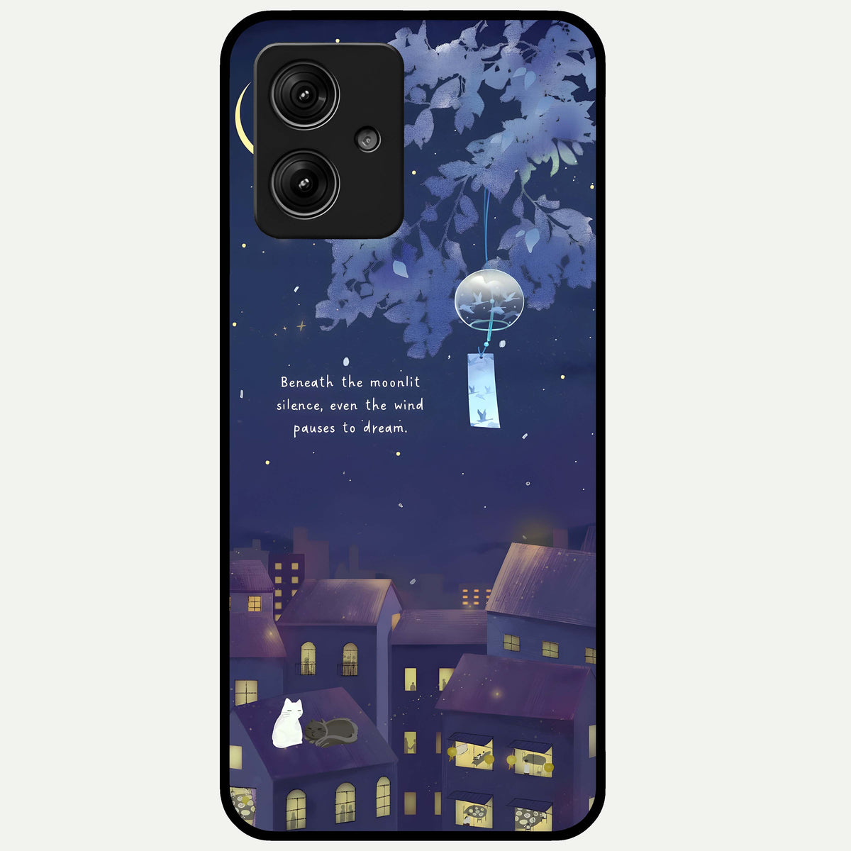  Moonlit Cat Silence Glass Case For Moto G54 back cover – full design glossy printed glass finish