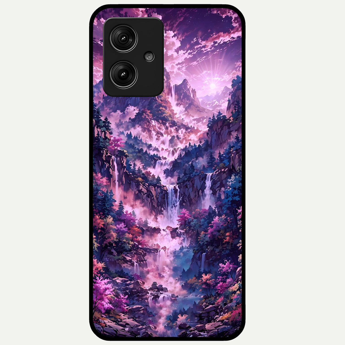  Mystic Cascade Peaks Glass Case For Moto G54 back cover – full design glossy printed glass finish