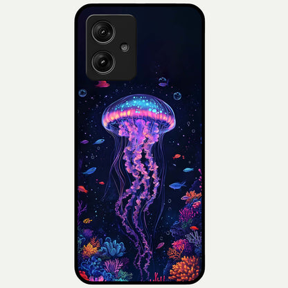  Neon Jellyfish Glass Case For Moto G54 back cover – full design glossy printed glass finish