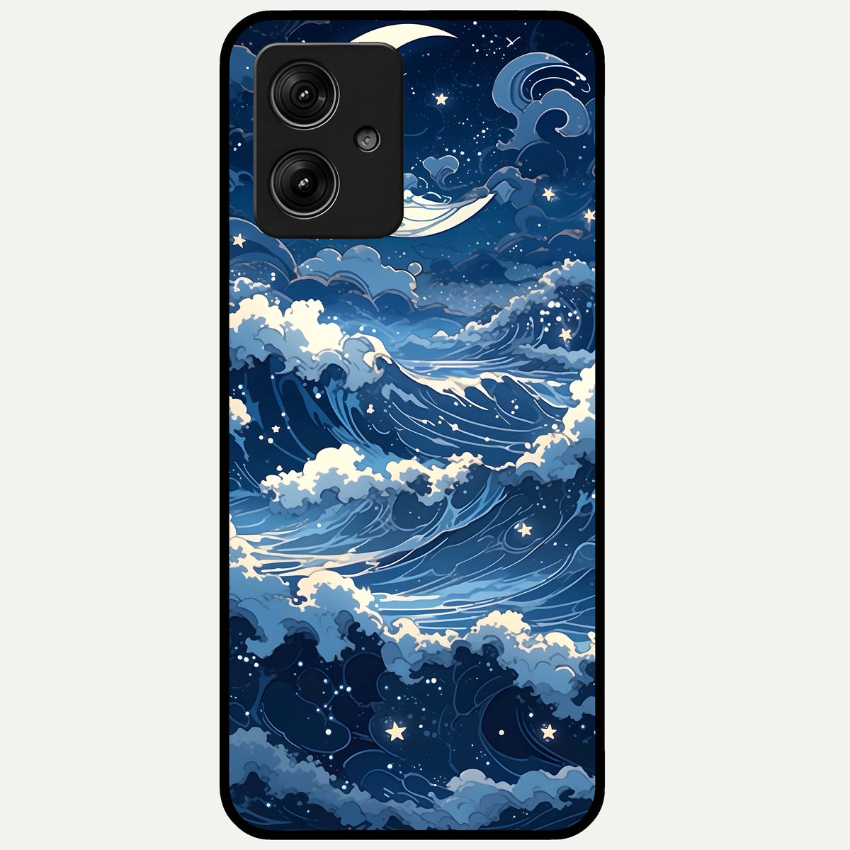  Ocean Moon Waves Glass Case For Moto G54 back cover – full design glossy printed glass finish